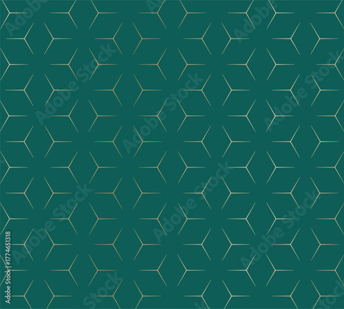Seamless Geometric Hexagon Cube Pattern in Teal and Gold