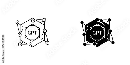 Abstract geometric network with gpt text, line art and solid icon