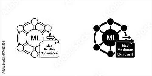 Ml machine learning icon and max iterative optimization