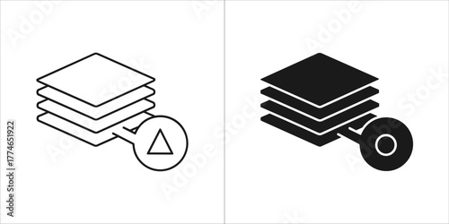 Stack of layers with delta symbol and circle icon