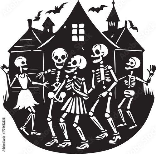 Dancing Skeletons in Halloween Night