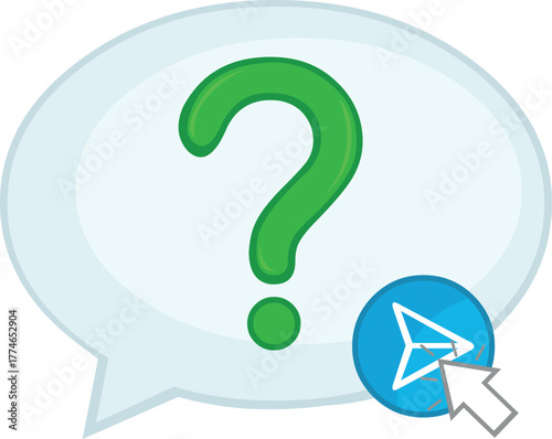 vector illustration click computer cursor mouse button speech bubble with question mark and send button, in sending query interrogation concept icon