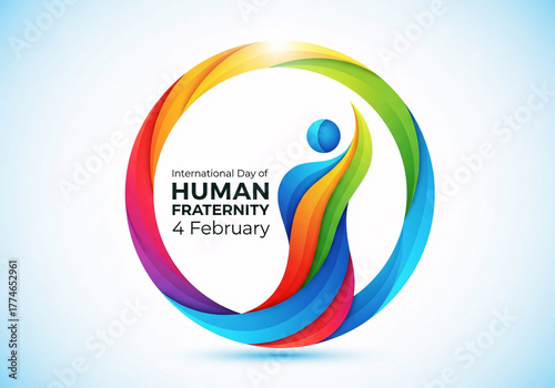 International day of human fraternity 4 february celebration with colorful abstract human figure inside a circle