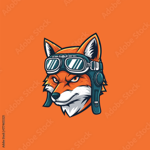 Fox wearing aviator goggles stares intensely against orange backdrop, showcasing a cool and confident attitude.