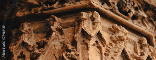 Принти на полотні Details of antient medieval architecture with carved stone reliefs