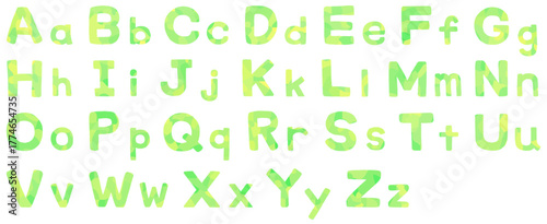 アルファベットセット 黄緑色 ベクター素材
