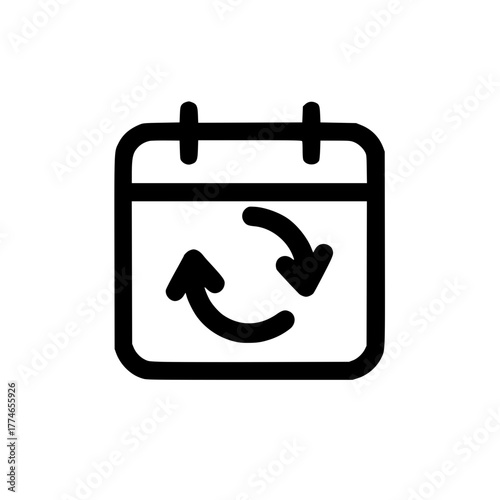 calendar icon with rotating arrow symbol for recurring task and planned schedule organization