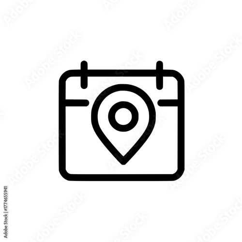 Calendar icon with location pin symbol representing scheduled event with specific place concept