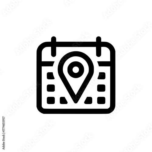 Vector calendar icon with map location pin symbol for appointment planner and date organizer

