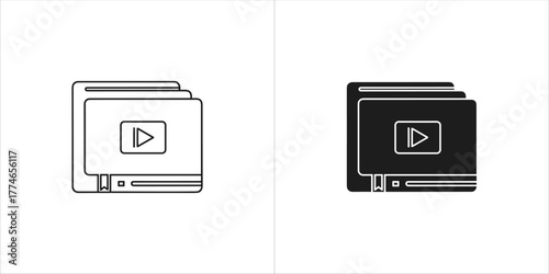 Video player icon stack, outline and solid fill
