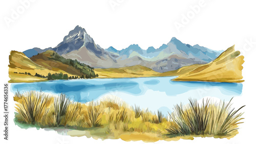 El Cajas National Park. El Cajas National Park hand drawn watercolor illustration