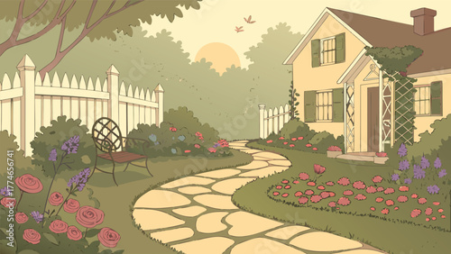 The view of the ancient old town street features traditional architecture with houses and a bright sky