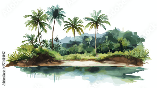 Raleighvallen Nature Reserve . Raleighvallen Nature Reserve  hand drawn watercolor illustration