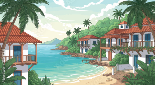 Dreamy seaside villas for idyllic vacation getaway with turquoise waters and swaying palms