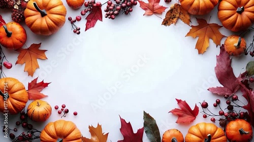 pumpkins and leaves with blank space for a text video zoom in