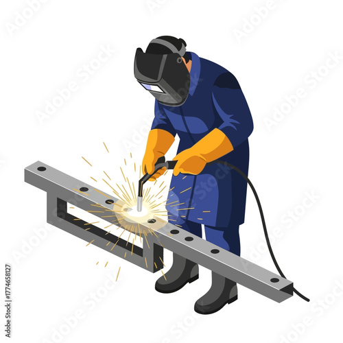 Professional Metal Worker Vector in Protective Mask and Gloves