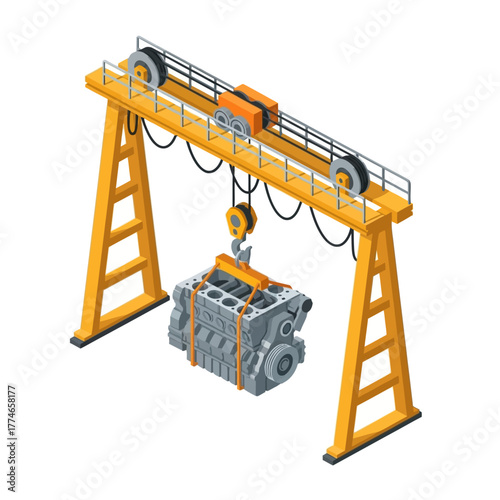 Industrial Workshop Vector Overhead Crane and Hoist Equipment