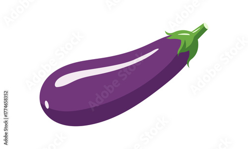 A vibrant purple eggplant isolated on white background, showcasing its smooth skin and green stem