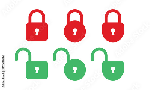 Red and green padlock icon set with open and closed variants for access control UI