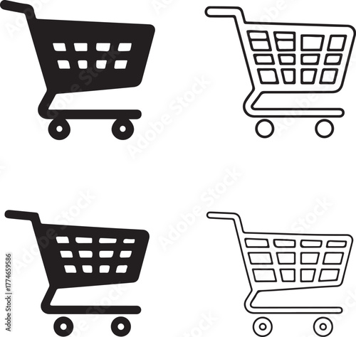 Isolated shopping cart icon set, ecommerce retail shopping cart symbols, editable vector art, shopping cart ecommerce store buy product marketplace online business buyers