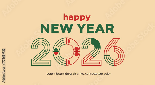 Festive 'Happy New Year 2026' Design with Abstract Numbering and Warm Background