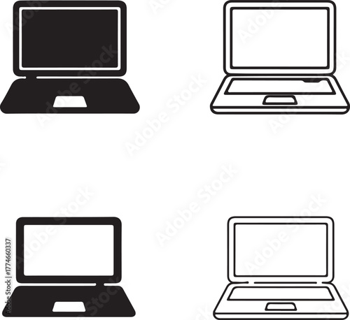 Isolated laptop icon set, computer notebook technology laptop symbols, editable vector art, laptop notebook computer technology work office software business buyers