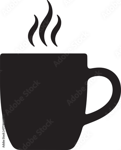 Steaming hot coffee mug vector icon silhouette illustration for beverage cafe or breakfast design