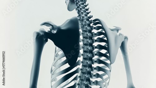 Detailed view of human spine and shoulder bones in an x-ray showing the skeletal structure clearly
