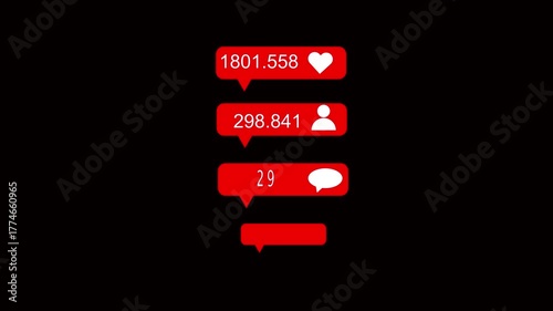 Social Media Like Notification with 724,156 Likes and Heart Icon on animation Black Background.Heart icon with 724,156 likes, social media reaction pop-up, glowing like counter, stylish layout.