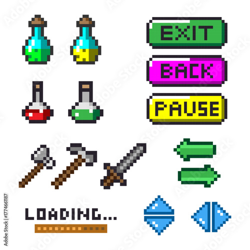 Set of vector gaming icons on a white background