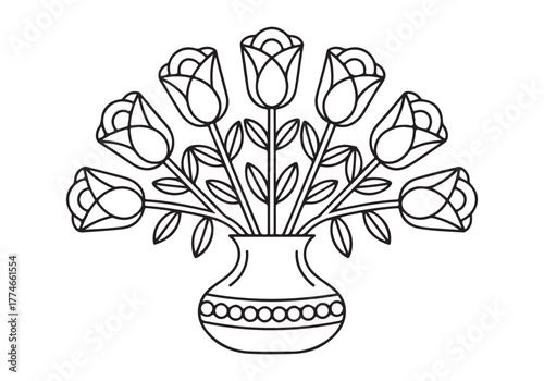 Stylized Bouquet of Roses in a Decorative Vase
