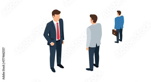 Isometric business people in conversation and walking away