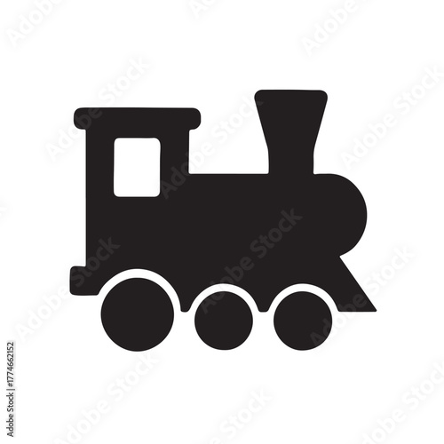 Simple black silhouette of a vintage steam locomotive with three wheels