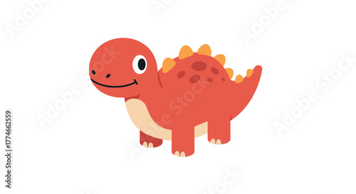 Cute cartoon dinosaur with spikes on white background