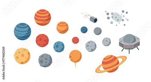 Colorful celestial bodies collection in flat design with space elements