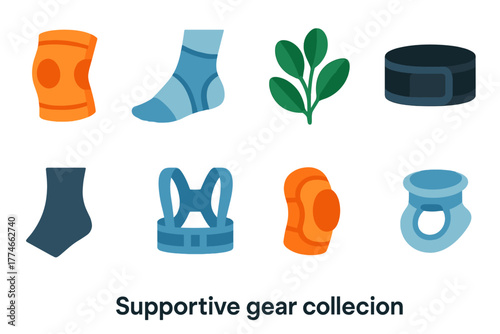 Vibrant Icon Sets. Evergreen seasonal set set icons in flat icons: pine wreath, snowy branch, green leaf, mistletoe, cone, candle, garland, winter tree. , Cross-train footwear set