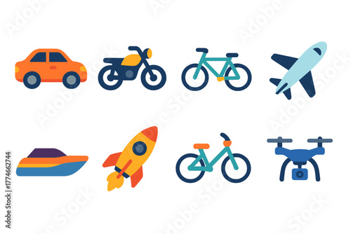 Exercise and Speed Icons. Cross-training exercises set icons in flat icons: sprint, squat, lunge, push-up, pull-up, burpee, plank, jump. , Speed vehicles set set icons in flat