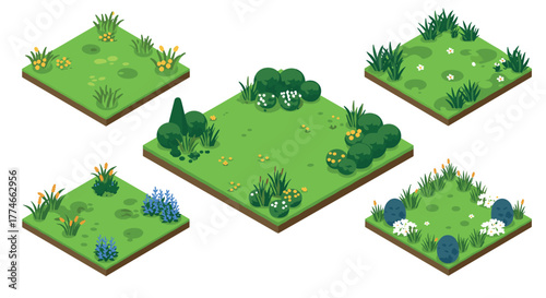 Isometric grass and plant platforms for game design and animation
