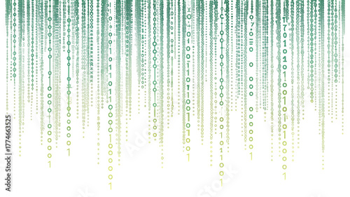 Digital rain effect with binary code falling in vertical streams isolated on transparent background