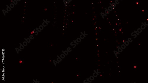 Falling red cubes in dark space with bright yellow speckles create a fluid and vibrant abstract animation Red Cubes Falling in Dark Space with Yellow Speckles abstract animation.