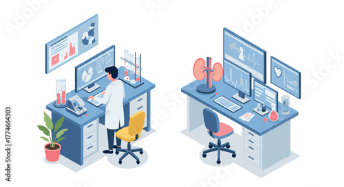 Scientist analyzing data in modern laboratory with advanced technology and equipment