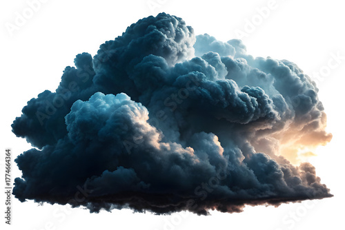 Dramatic cumulonimbus storm cloud illuminated from within isolated on transparent background