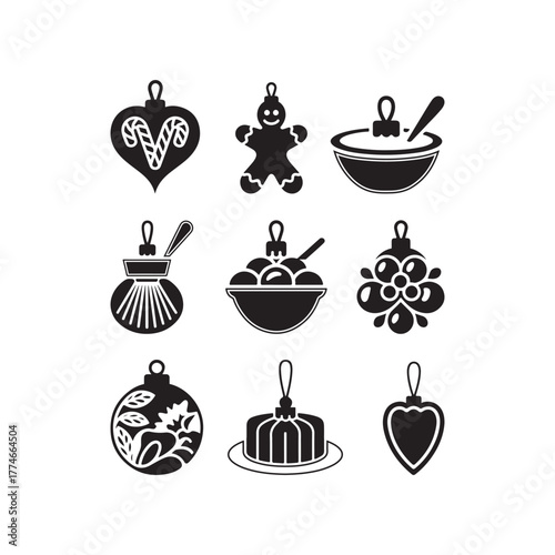 Holiday Food Ornament Silhouette Set – Mince Pie, Matcha & Butter.