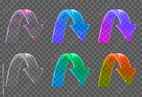 3D glass transparent neon arrow. Infographic or business concept. 3d vector illustration on isolated background.
