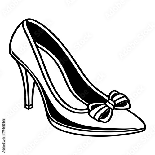 Elegant black and white stiletto heel shoe with bow detail