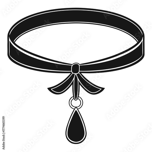 Elegant black ribbon choker with teardrop pendant and bow detail