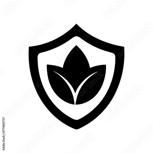 Simple eco shield with leaf icon vector design for green environment and natural protection art