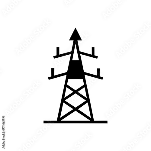 Minimal high voltage electricity pylon icon vector illustration for power and energy industry