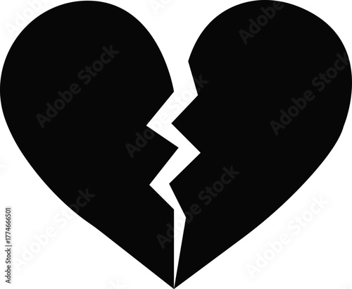Broken heart icon. broken heart, and Normal heart symbol icon collection.black broken heart, divorce symbol, heartbreak, flat icon.Broken Heart Icon Black Silhouette Graphic Design