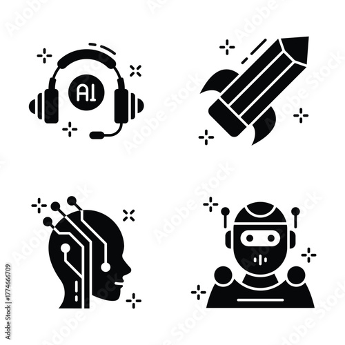 Set of artificial intelligence icons in glyph style, ready for premium use